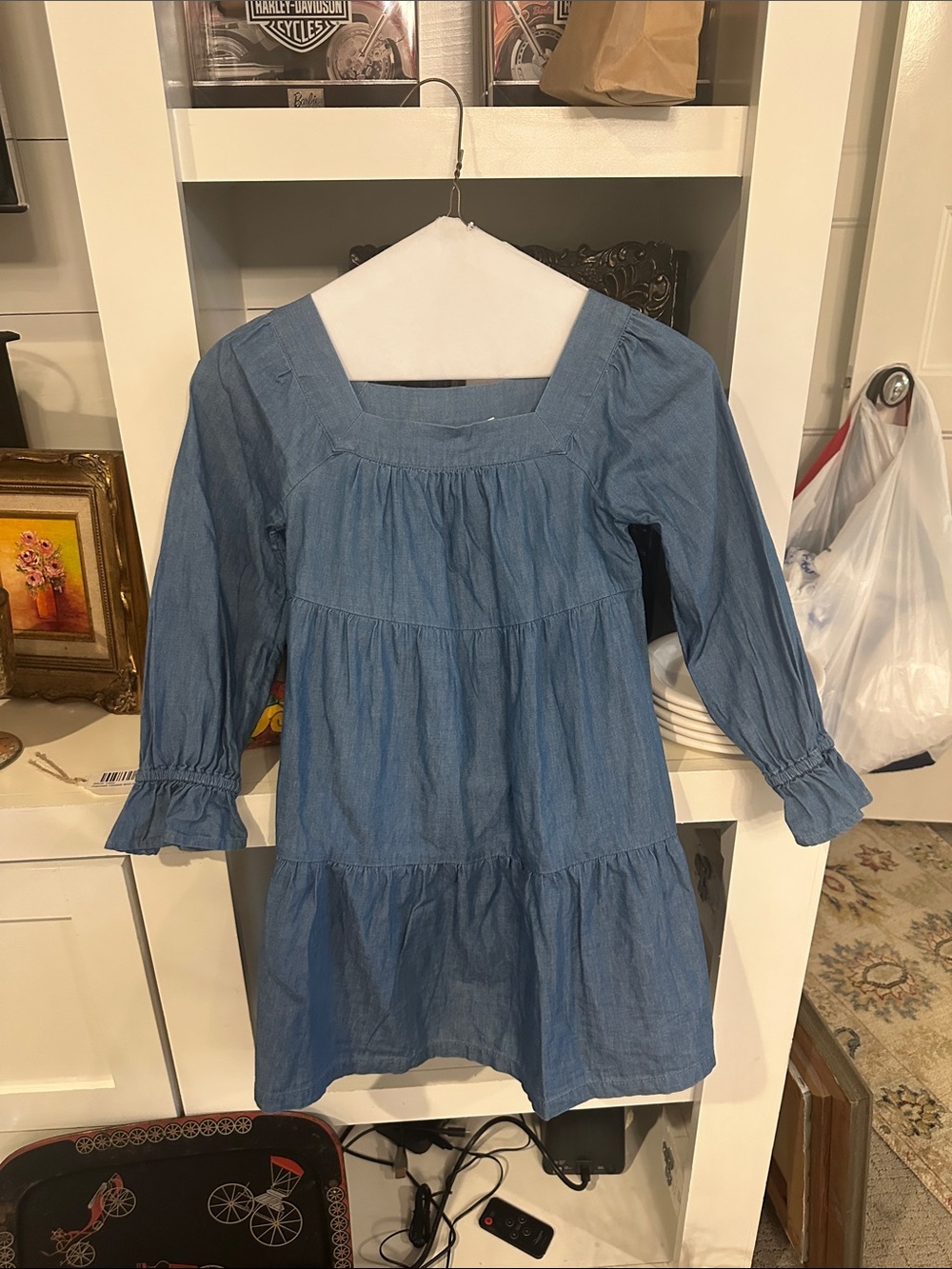 GAP kids girls Blue Chambray demon Tiered Square-Neck Dress